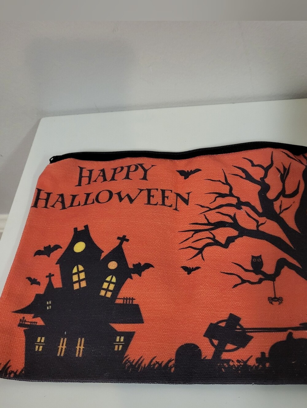 Happy Halloween Orange Zipper Party Pouch